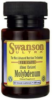 Swanson Molybdenum Chelated (molybden glycinát v chelátovej väzbe), 400 mcg, 60 rastlinných kapsúl