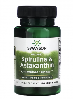 Swanson Organic Spirulina & Astaxanthin, 120 rostlinných tablet  Výživový doplnok