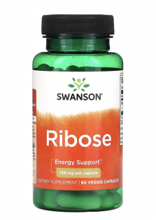 Swanson Ribose, ribóza, 750 mg, 60 rostlinných kapslí  Výživový doplnok