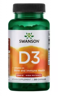 Swanson Vitamín D3 1000 IU, 250 kapsúl