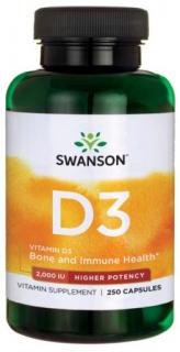 Swanson Vitamin D3, 2000 IU, Vyšší účinnost, 250 kapslí,  EXP.  Expirace 10/2022