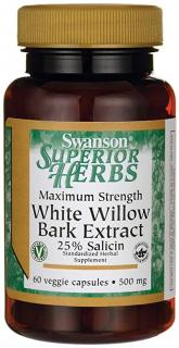 Swanson White Willow Bark Extract (extrakt z vŕby bielej) 500 mg, 60 rastlinných kapsúl