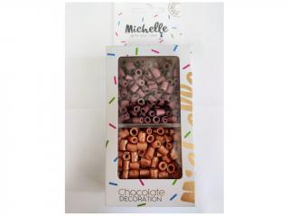 Čokoládová dekorácia MINI ROLKY medená / bordová 80 g