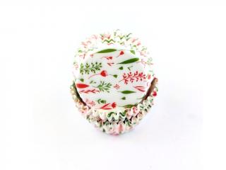 Cukrárske papierové košíčky biele s červeno-zelenými kvetmi 4 x 2,5 cm 175 ks