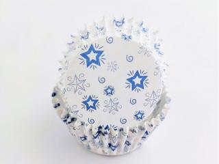 Cukrárske papierové košíčky biele s modrými hviezdičkami 4 x 2,5 cm