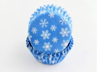 Cukrárske papierové košíčky modré so snehovými vločkami 4 x 2,5 cm 175 ks