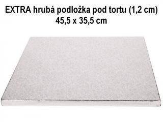 EXTRA hrubá podložka pod tortu obdĺžniková STRIEBORNÁ (1,2 cm) 45,5 x 35,5 cm