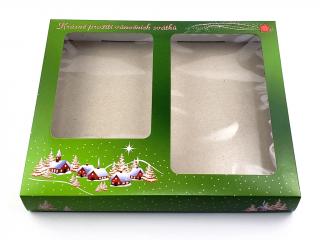 Krabica na vianočné pečivo a zákusky (na 1 kg) zelená s domčekmi