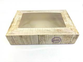 Krabica s okienkom drevený vzor s nápisom HOME MADE 36 x 25 x 8 cm, 2 ks