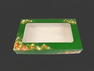 Krabička na vianočné pečivo zelená s guľami (500 g)