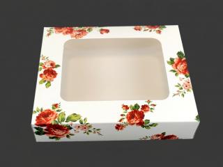 Krabička s okienkom biela s ružami (250 g)