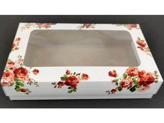 Krabička s okienkom biela s ružami (750 g)