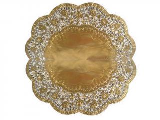 Ozdobný papier pod tortu zlatý okrúhly Ø 36 cm (čipka/krajka) 4 ks