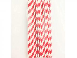 Papierové slamky / paličky na cakepops 25 ks červený pásik