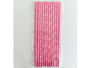 Papierové slamky / paličky na cakepops 25 ks ružové s hviezdičkami