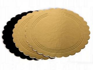 Podložka pod tortu kruhová zlatá/čierna pevná s ozdobným okrajom a vzorom Ø 30 cm