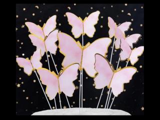Ružové motýle zapichovátka na ohybnej paličke 10 ks