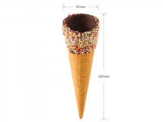 Sladké kornútky na zmrzlinu s čokoládovým okrajom a farebným posypom 140 ks