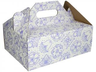 Zákusková krabica bielofialová s úchytkou 26 x 19,5 x 10 cm