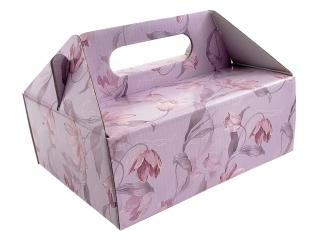 Zákusková krabica kašírovaná s úchytkou (fialová s kvietkami) - 19 x 16 x 7 cm