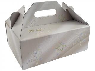 Zákusková krabica kašírovaná  s úchytkou (kvetinky) - 26 x 19,5 x 10 cm
