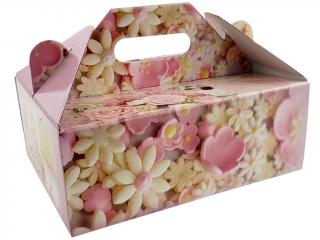 Zákusková krabica kašírovaná s úchytkou (motív sladká ružová) - 26 x 19,5 x 10 cm