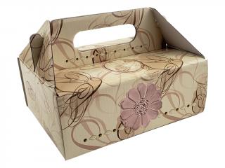 Zákusková krabica kašírovaná s úchytkou (ornamenty s kvetom) - 19 x 16 x 7 cm