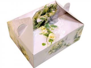 Zákusková krabica kašírovaná s úchytkou (ruže) - 26 x 19,5 x 10 cm