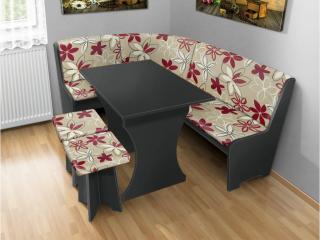 Jedálenská rohová lavica sa štokrlemi a stolom farba lamina: Antracit, farba čalouněnie: Mega 017 bordo