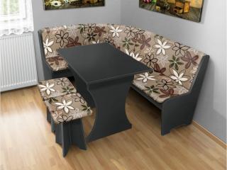 Jedálenská rohová lavica sa štokrlemi a stolom farba lamina: Antracit, farba čalouněnie: Mega 017 hnedá