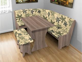 Jedálenská rohová lavica sa štokrlemi a stolom farba lamina: buk 381, farba čalouněnie: Mega 017 sivá