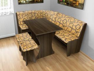 Jedálenská rohová lavica sa štokrlemi a stolom farba lamina: orech 729, farba čalouněnie: 53769-1004