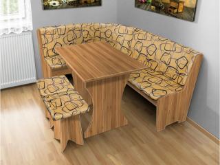 Jedálenská rohová lavica sa štokrlemi a stolom farba lamina: orech lyon 9614, farba čalouněnie: 53769-1004
