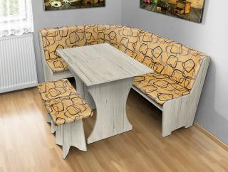 Jedálenská rohová lavica sa štokrlemi a stolom farba lamina: san remo 4139, farba čalouněnie: 53769-1004
