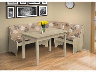 Rohová lavica so stolom farba lamina: agát (akát), farba čalouněnie: Mega 31 béžová
