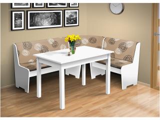 Rohová lavica so stolom farba lamina: biela 113, farba čalouněnie: Mega 31 béžová