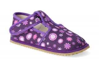 Barefoot papuče Beda - Úzky typ fialové kvet Vnútorná dĺžka: 152, Vnútorná šírka: 66, Veľkosť: 24