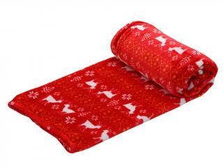 Červená vianočná mikroplyšová deka, 200x230 cm