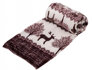 Hnedá vianočná mikroplyšová deka so sobom, 150x200 cm