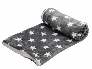Luxusná tmavo sivá baránková deka z mikroplyšu HVIEZDY, 150x200 cm