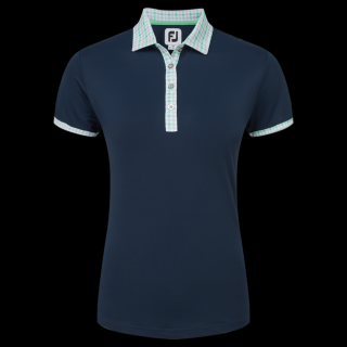 Gingham Trim Pique M blue Damske