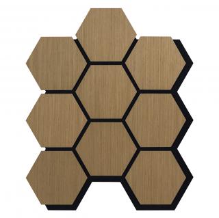 Akustický panel s dřevěnou dýhou - Hexagon - dekor dub hnedy | 79,8×66 cm | ALFIstyle.cz