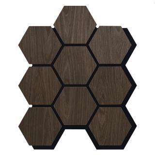 Akustický panel s dřevěnou dýhou - Hexagon - dekor orech tmavy | 79,8×66 cm | ALFIstyle.cz