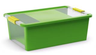 Plastový úložný box s vekom na klip, 26l, zelená