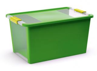 Plastový úložný box s vekom na klip, 40 l, zelená