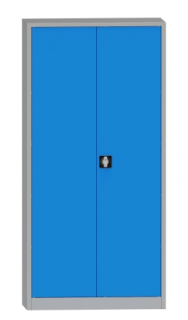 Plechová dielenská skriňa demontovaná, 195 x 95 x 40 cm, 4 police, 65 kg/pol., šedá-modrá