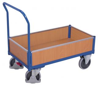 Plošinový vozík s madlom, nízke plné bočnice, Variofit, 975 x 500 x 975 mm, do 400 kg