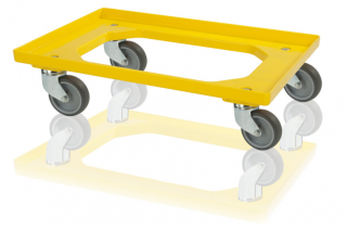 Podvozok pre prepravky 2 otočné + 2 pevná kolesá - žltý