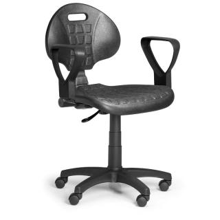 Pracovná stolička PUR s podrúčkami III, permanentný kontakt, mäkké kolieska