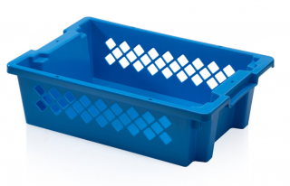 Stohovateľná prepravka plastová dierovaná, modrá, 60 x 40 x 18 cm